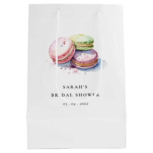 Waterverf Franse Macarons Bakkerij Bruidsdouche Medium Cadeauzakje (Achterkant)