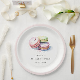 Waterverf Franse Macarons Bakkerij Bruidsdouche Papieren Bordje
