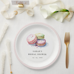 Waterverf Franse Macarons Bakkerij Bruidsdouche Papieren Bordje