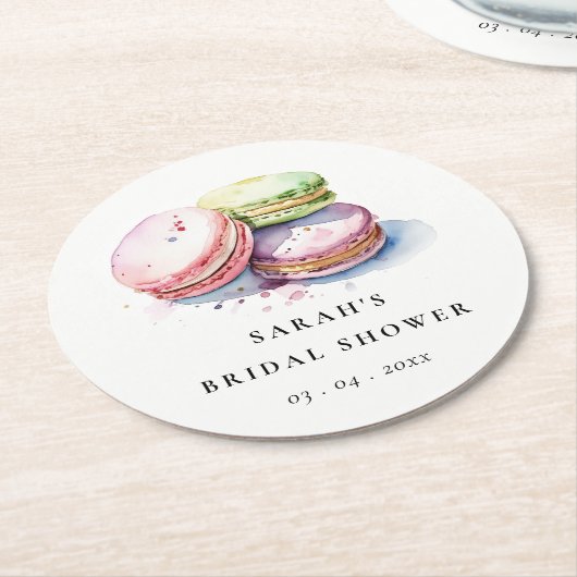 Waterverf Franse Macarons Bakkerij Bruidsdouche Ronde Kartonnen Onderzetter (Gebogen)
