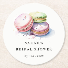 Waterverf Franse Macarons Bakkerij Bruidsdouche Ronde Kartonnen Onderzetter