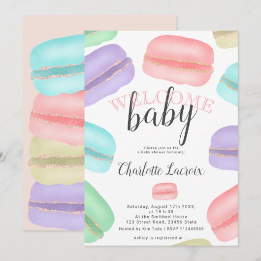 waterverf Franse macarons glitter baby shower Kaart (Voorkant / Achterkant)