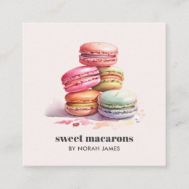Waterverf Franse Macarons Sweet Cake Sociaal Icoon Vierkante Visitekaartje