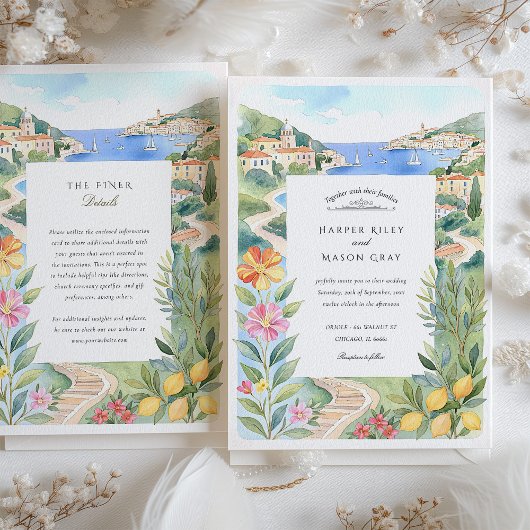 Waterverf Franse Rivièra bruiloft Kaart
