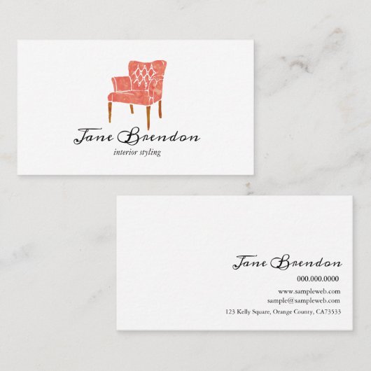 Waterverf Franstalige interieurontwerpfasering Visitekaartje (Voorkant / Achterkant)