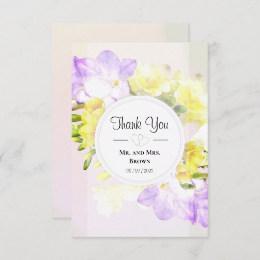 Waterverf Freesia Flowers Weddenschap Bedankt (Voorkant / Achterkant)