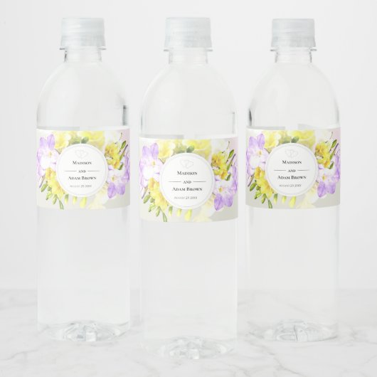 Waterverf Freesia Flowers Wedding Waterfles Etiket (Flessen)
