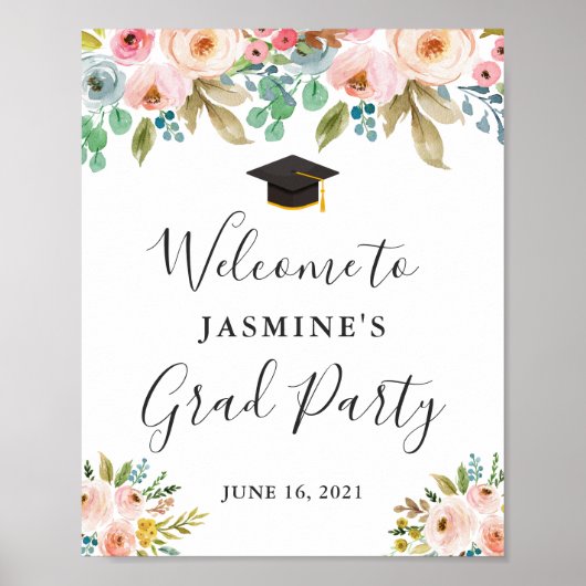 Waterverf Fresh Chic Floral Gradual Party Sign Poster (Voorkant)