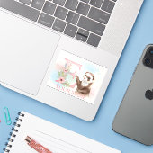 Waterverf Fret met Bloem Letter E Monogram Sticker (Laptop met iPhone)