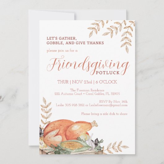 Waterverf Friendsgiving Potluck Invitation Kaart (Voorkant)