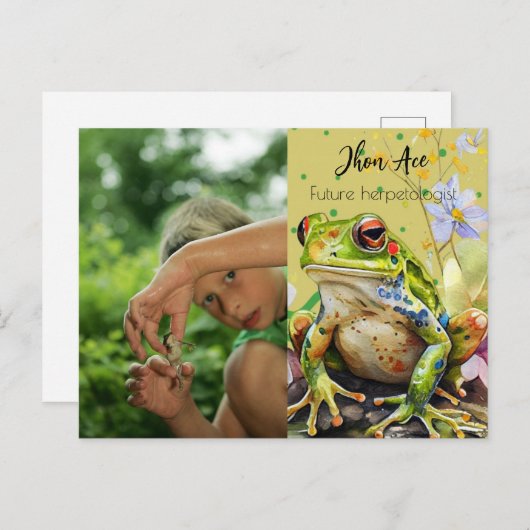 Waterverf Frog Aangepaste Tekst & kind Naam Briefkaart (Voorkant / Achterkant)