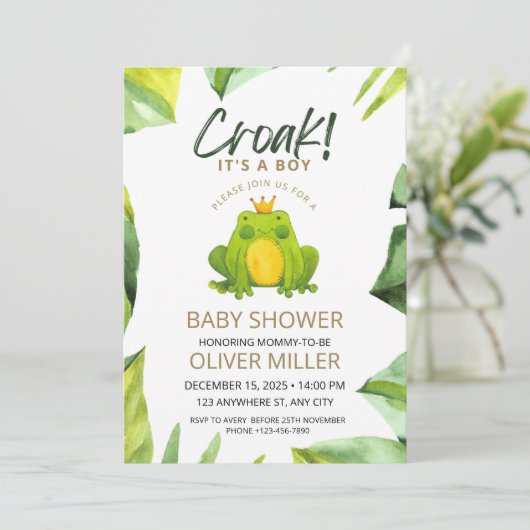 Waterverf Frog Baby shower Uitnodiging (Staand voorkant)