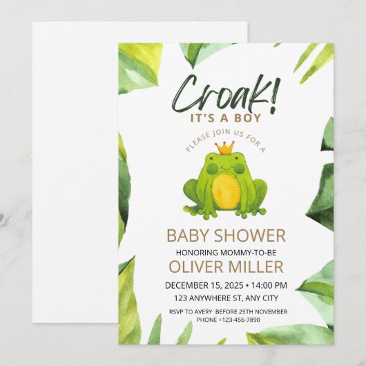 Waterverf Frog Baby shower Uitnodiging (Voorkant / Achterkant)