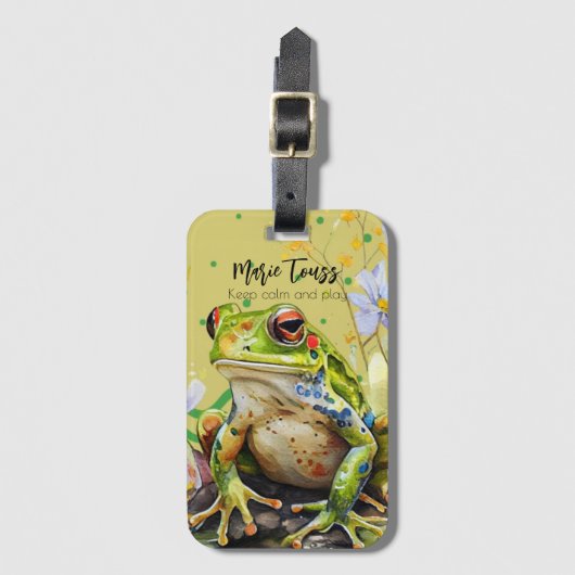 Waterverf Frog Funny aangepaste tekst & naam Bagagelabel (Voorkant (verticaal))