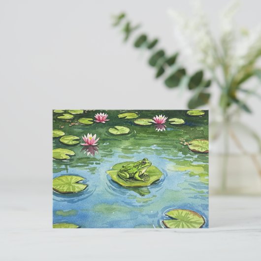 Waterverf Frog Pond Scene Briefkaart Postcrossing (Staand voorkant)