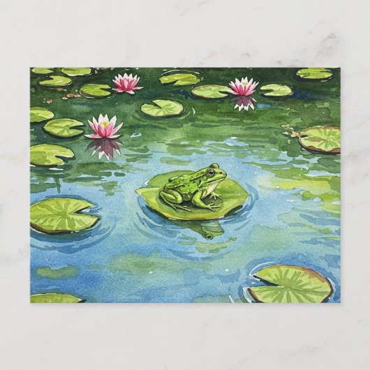 Waterverf Frog Pond Scene Briefkaart Postcrossing (Voorkant)