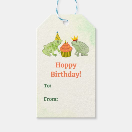 Waterverf Frog Pond Verjaardag Fun Hand-geïllustre Cadeaulabel (Voorkant)