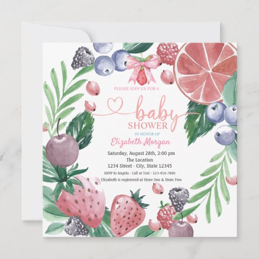 Waterverf Fruit Berry Plaid Sweet Baby shower Kaart (Voorkant)