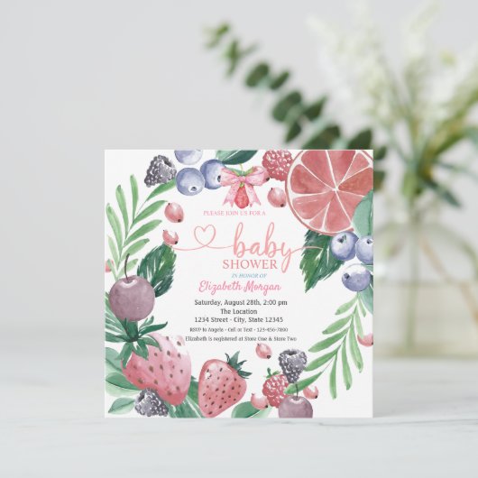 Waterverf Fruit Berry Sweet Baby shower Kaart (Staand voorkant)