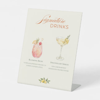 Waterverf Fruit en Bloemige Signature Dranken Reclamebord Met Voetstuk