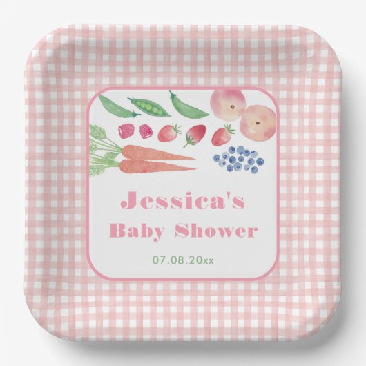 Waterverf Fruit Groentetuin Meisje Baby shower Papieren Bordje (Voorkant)
