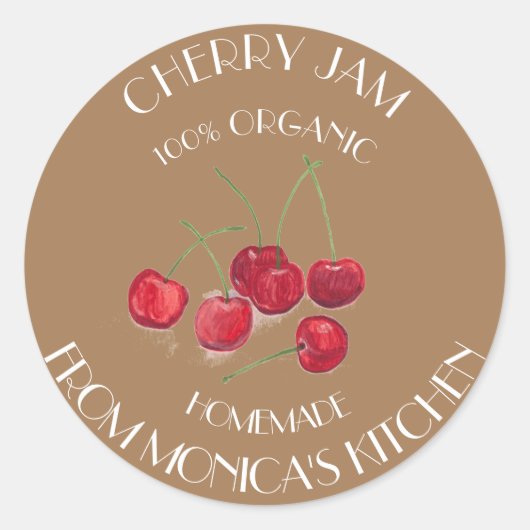 Waterverf Fruit Keukenlabel Kersenjam Ronde Sticker (Voorkant)