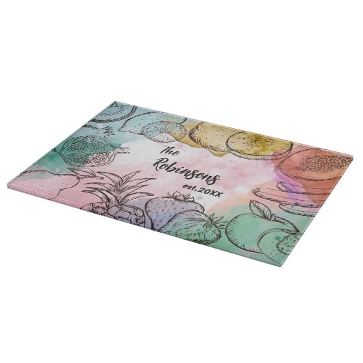 Waterverf fruit op maat snijplank (Hoek)