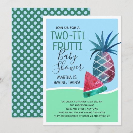 Waterverf Fruit Two-tti Fruiti Twins Baby shower Kaart (Voorkant / Achterkant)