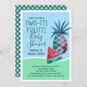 Waterverf Fruit Two-tti Fruiti Twins Baby shower Kaart