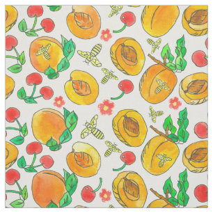 Waterverf fruitbloemen bijen abrikozen kersen stof