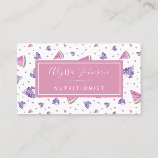 Waterverf fruitdruiven en watermeloensdiëticien visitekaartje (Voorkant)
