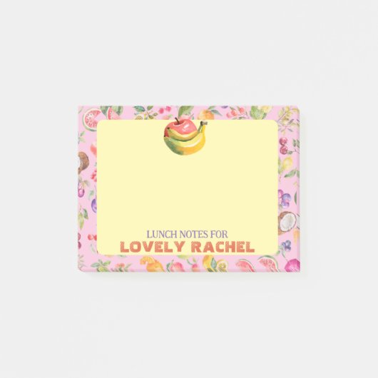 Waterverf Fruitpatroon Aangepaste Roze Lunchbox Post-it® Notes (Voorkant)