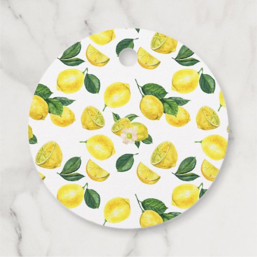 Waterverf Fruitpatroon met Gele Citroenen Bedankjes Labels (Achterkant)