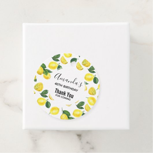 Waterverf Fruitpatroon met Gele Citroenen Bedankjes Labels (In situ)