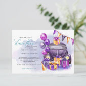 Waterverf Fuchsia Amethyst Drive-Thru Baby shower Kaart (Staand voorkant)