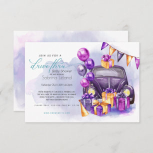 Waterverf Fuchsia Amethyst Drive-Thru Baby shower Kaart
