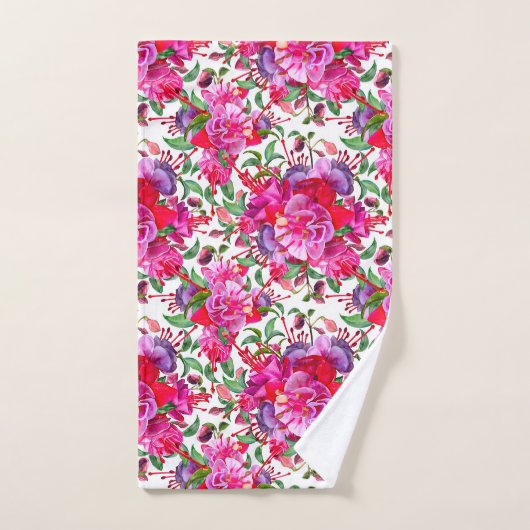 Waterverf Fuchsia bloeit Bad Handdoek (Handdoek)