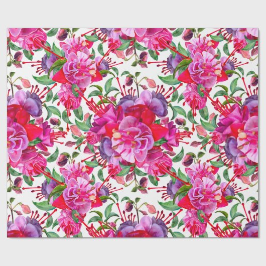 Waterverf Fuchsia bloeit Cadeaupapier (Vlak)