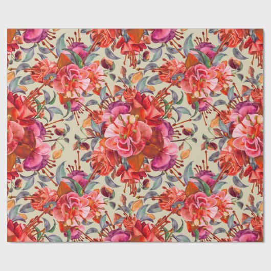  Waterverf Fuchsia bloeit Cadeaupapier (Vlak)