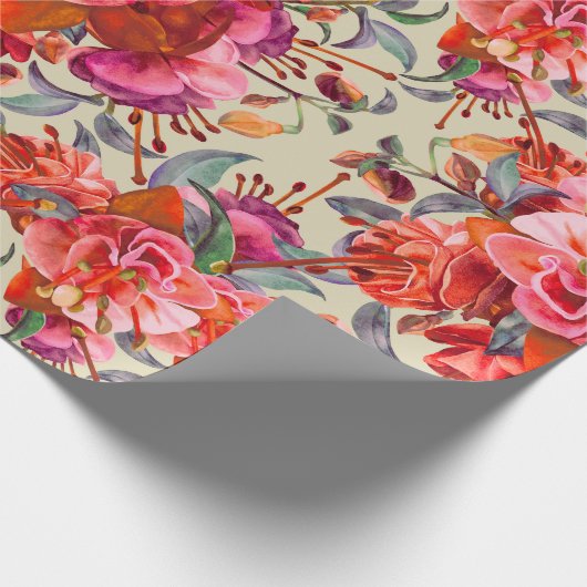  Waterverf Fuchsia bloeit Cadeaupapier (Hoek)