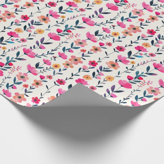 Waterverf fuchsia bloemmotief cadeaupapier (Hoek)