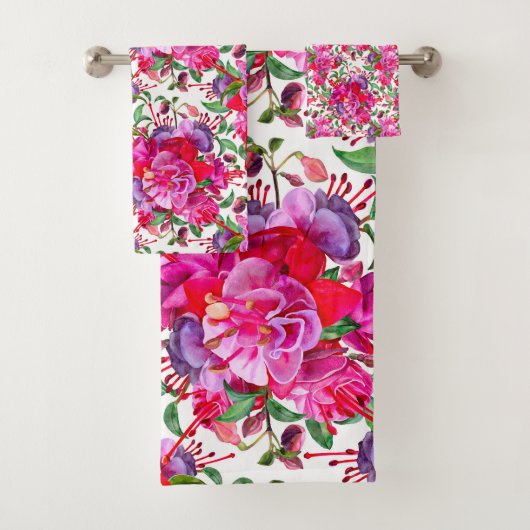 Waterverf Fuchsia Bloesems Bad Handdoek (Insitu)