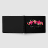 Waterverf Fuchsia Floral Black Wedding Gastenboek (Volledig)