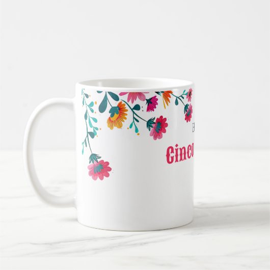 Waterverf Fuchsia Floral Elegant Cinco de Mayo Koffiemok (Links)