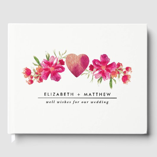 Waterverf Fuchsia Floral Painting Wedding Gastenboek (Voorkant)