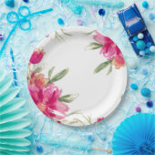 Waterverf Fuchsia Groene Bloemen Graduation Party Papieren Bordje (Feest)