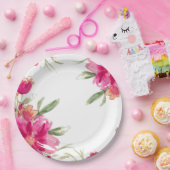 Waterverf Fuchsia Groene Bloemen Graduation Party Papieren Bordje (Feest)