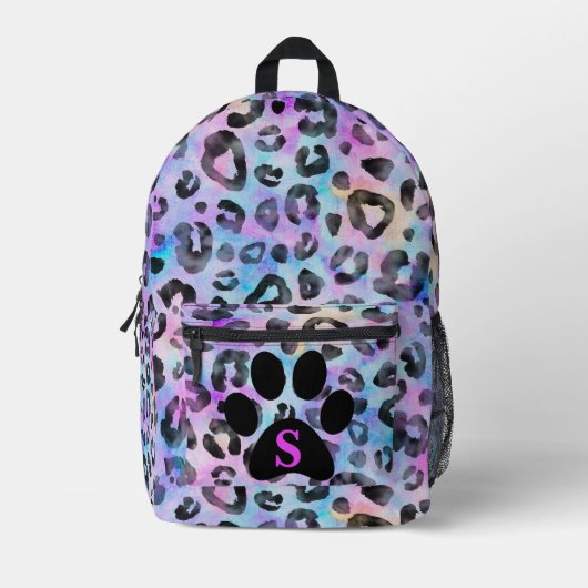 Waterverf Fuchsia Luipaardprint Zwarte Poot Cool Bedrukte Rugzak (Voorkant)