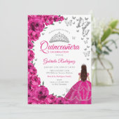 Waterverf Fuchsia Roze Bloemen Quinceanera Kaart (Staand voorkant)