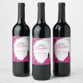 Waterverf Fuchsia Roze Bloemen Quinceanera Wijn Etiket (Flessen)